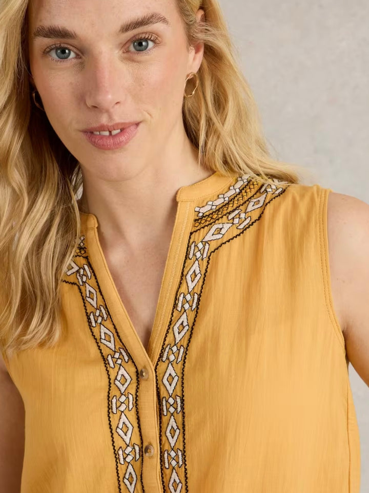 MID YELLOW TULIP MIX SLEEVELESS SHIRT