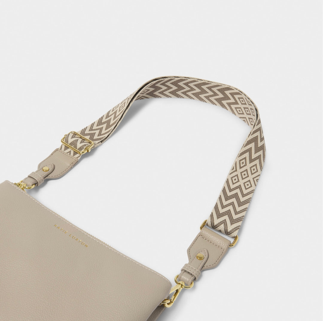 CHEVRON CANVAS BAG STRAP IN LIGHT TAUPE