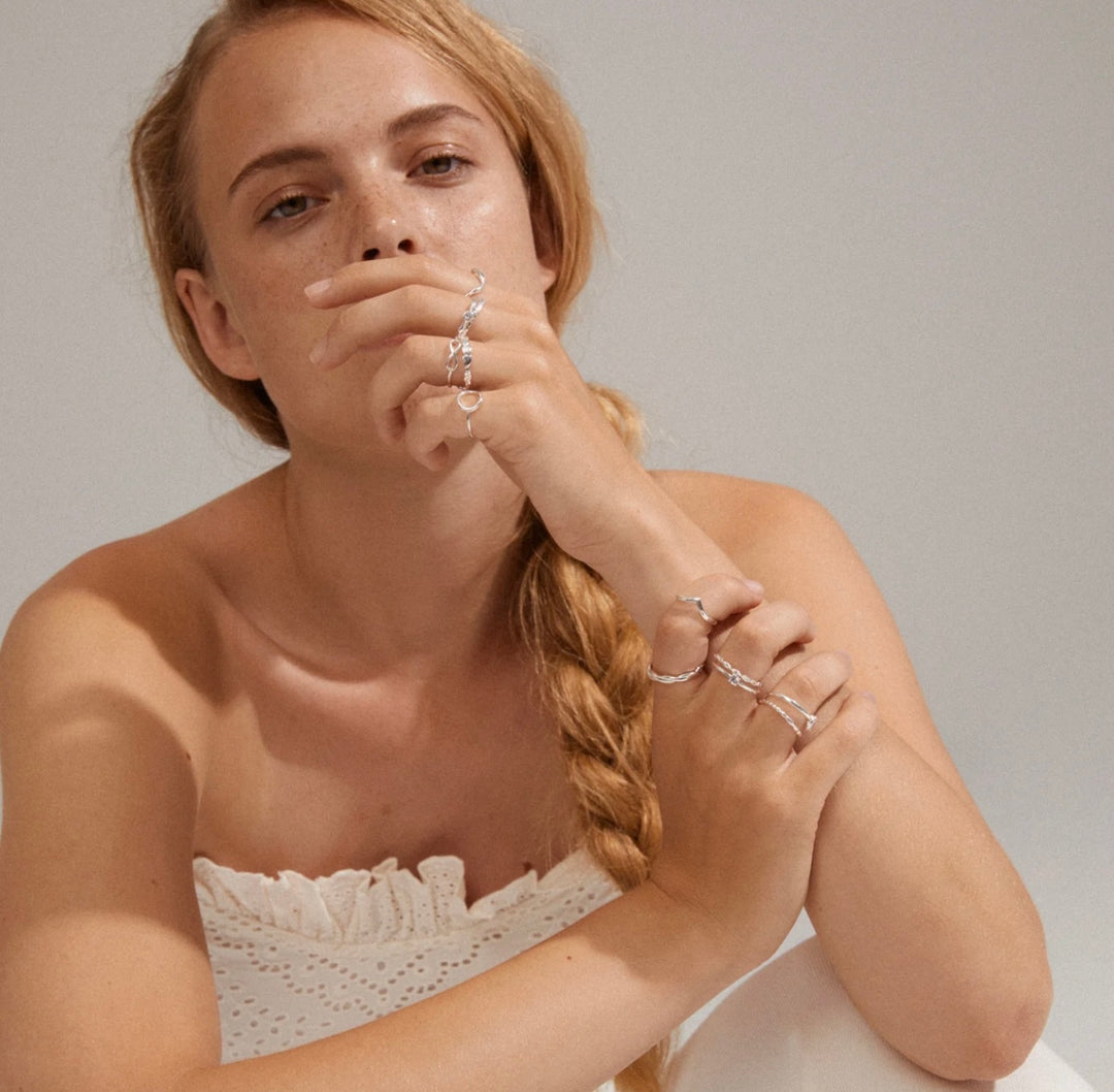 LULU RECYCLED SILVER PLATED CHAIN STACK RING