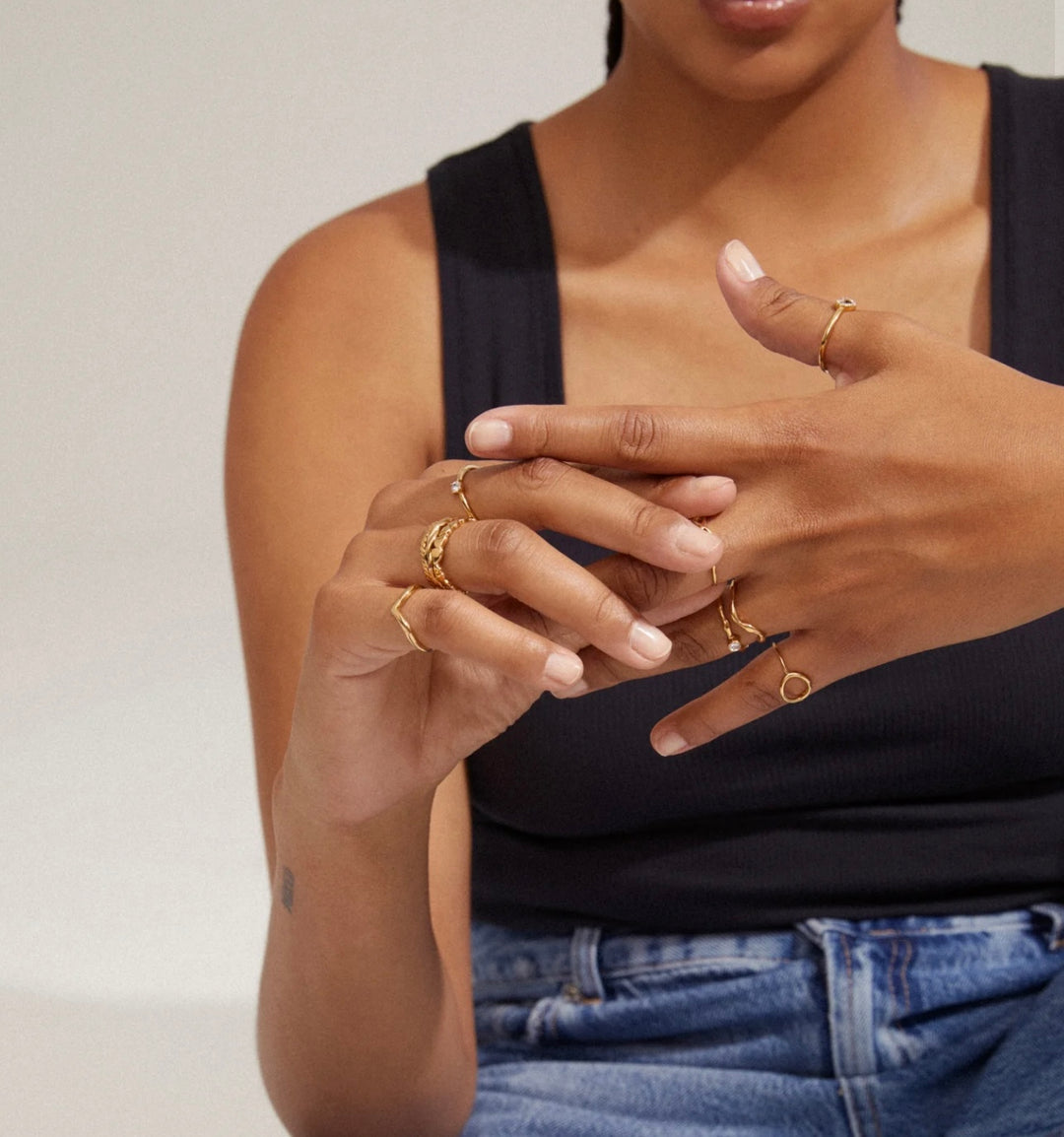 LULU RECYCLED GOLD PLATED CHAIN STACK RING