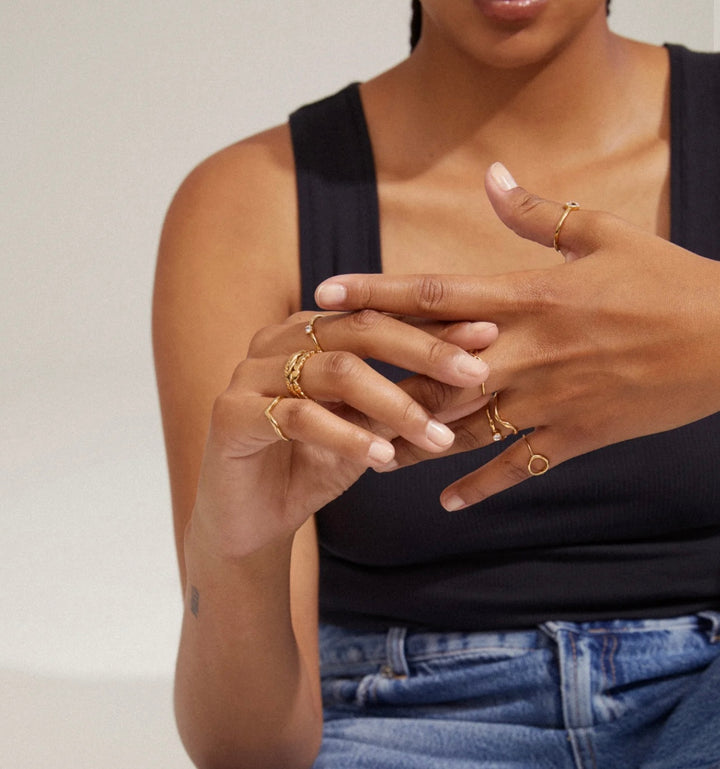 LULU RECYCLED GOLD PLATED CHAIN STACK RING