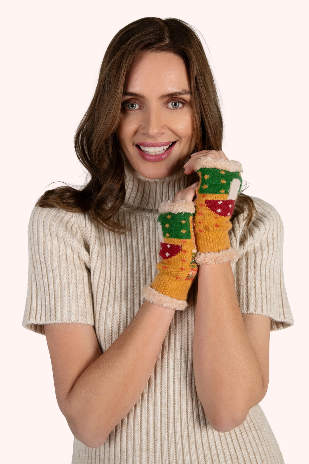 MUSTARD TOADSTOOL WRIST WARMERS
