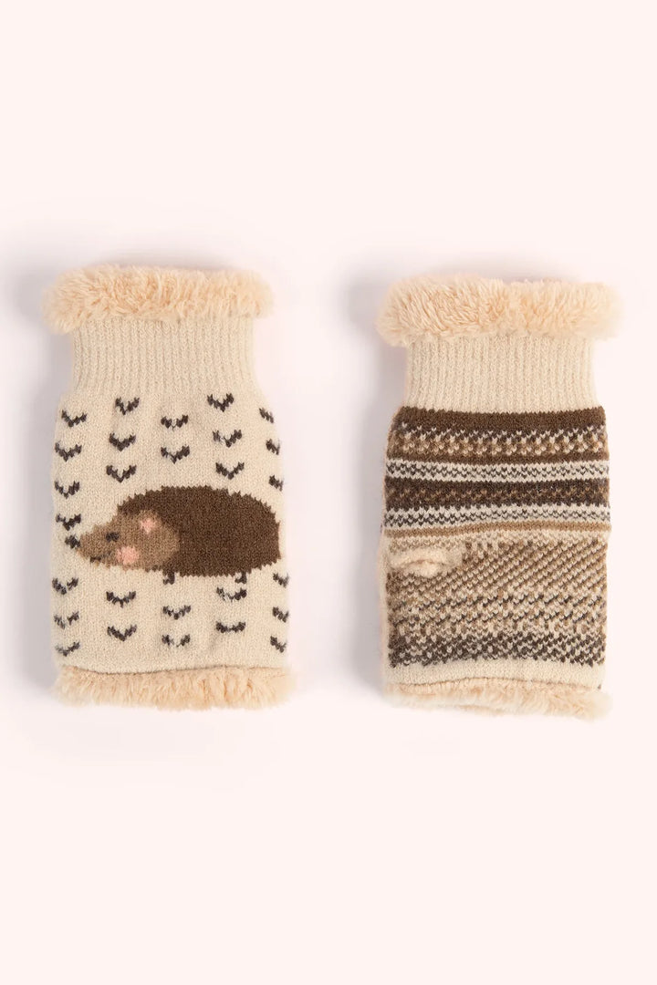 CREAM HEDGEHOG WRIST WARMERS