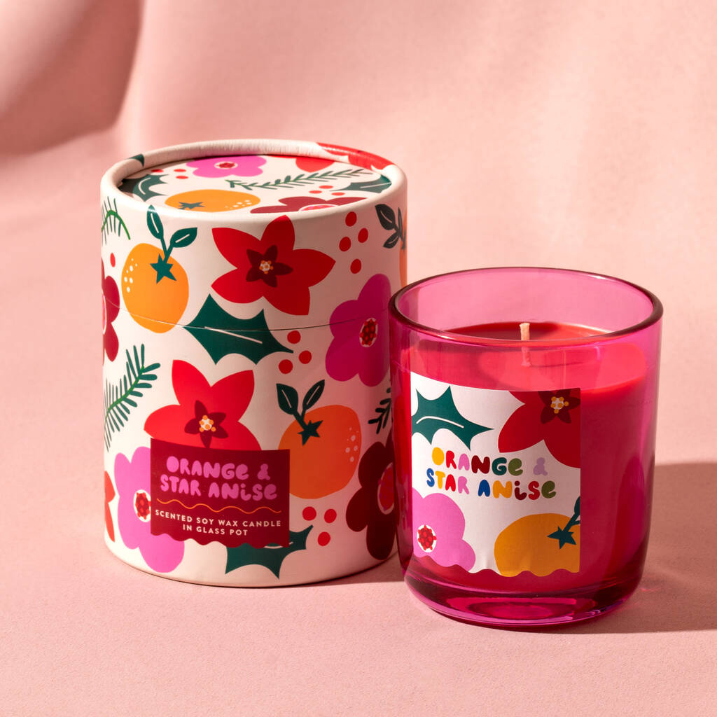ORANGE & STAR ANISE PINK GLASS CHRISTMAS CANDLE