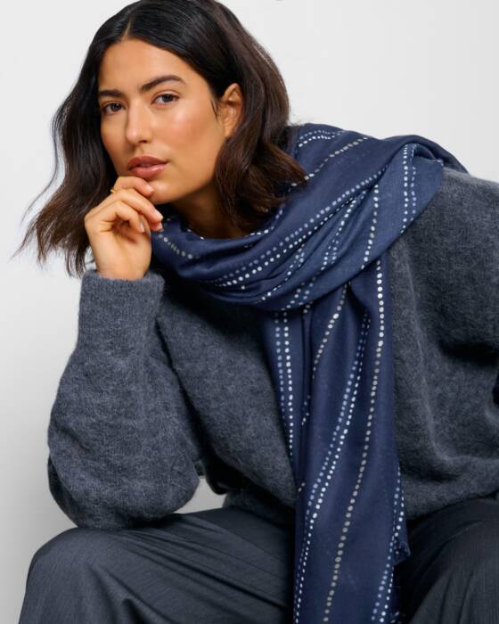 DOTTED STRIPE PRINT FOIL SCARF NAVY