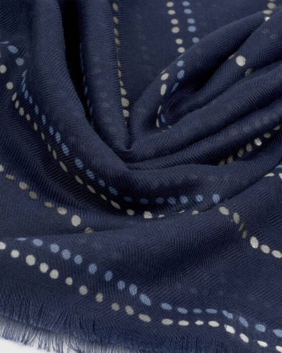 DOTTED STRIPE PRINT FOIL SCARF NAVY