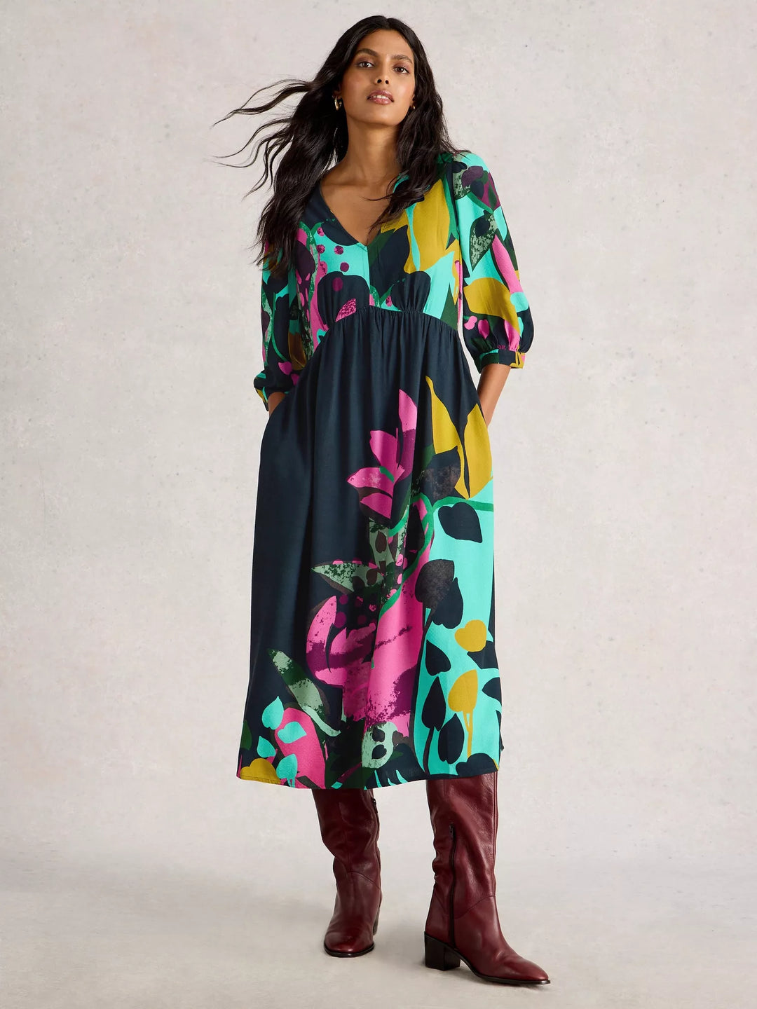 PINK MULTI LUCY MIDI DRESS