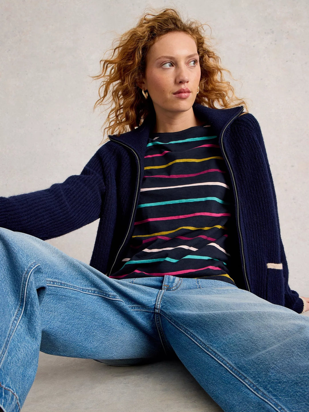 NAVY MULTI CLARA STRIPE LONG SLEEVE TEE