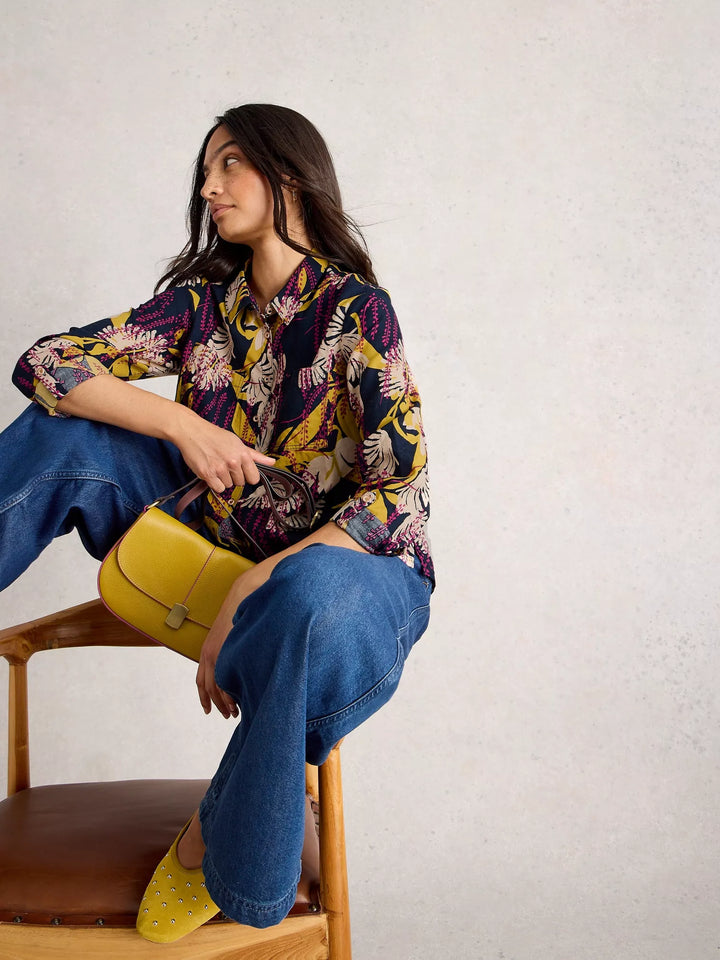 NAVY PRINT SOPHIE ORGNIC COTTON SHIRT