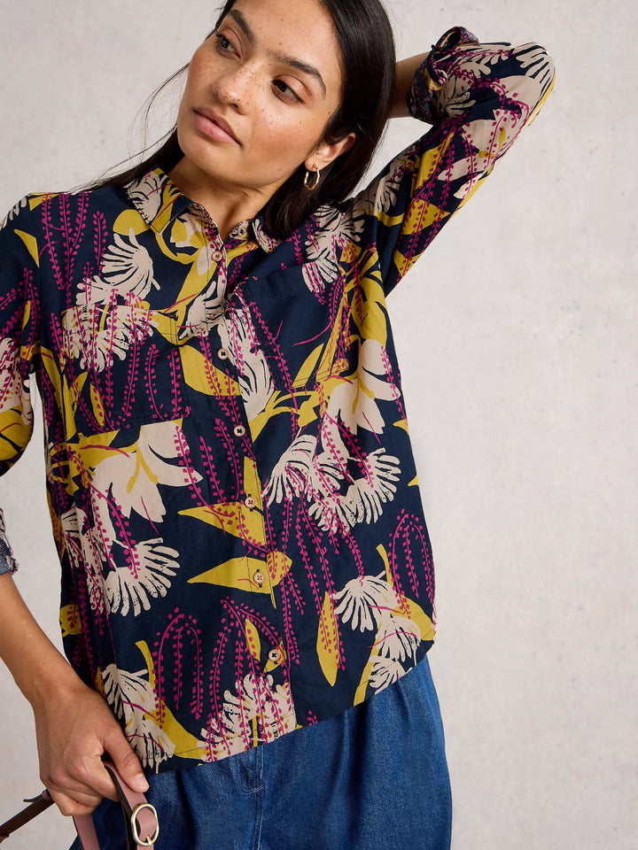 NAVY PRINT SOPHIE ORGNIC COTTON SHIRT
