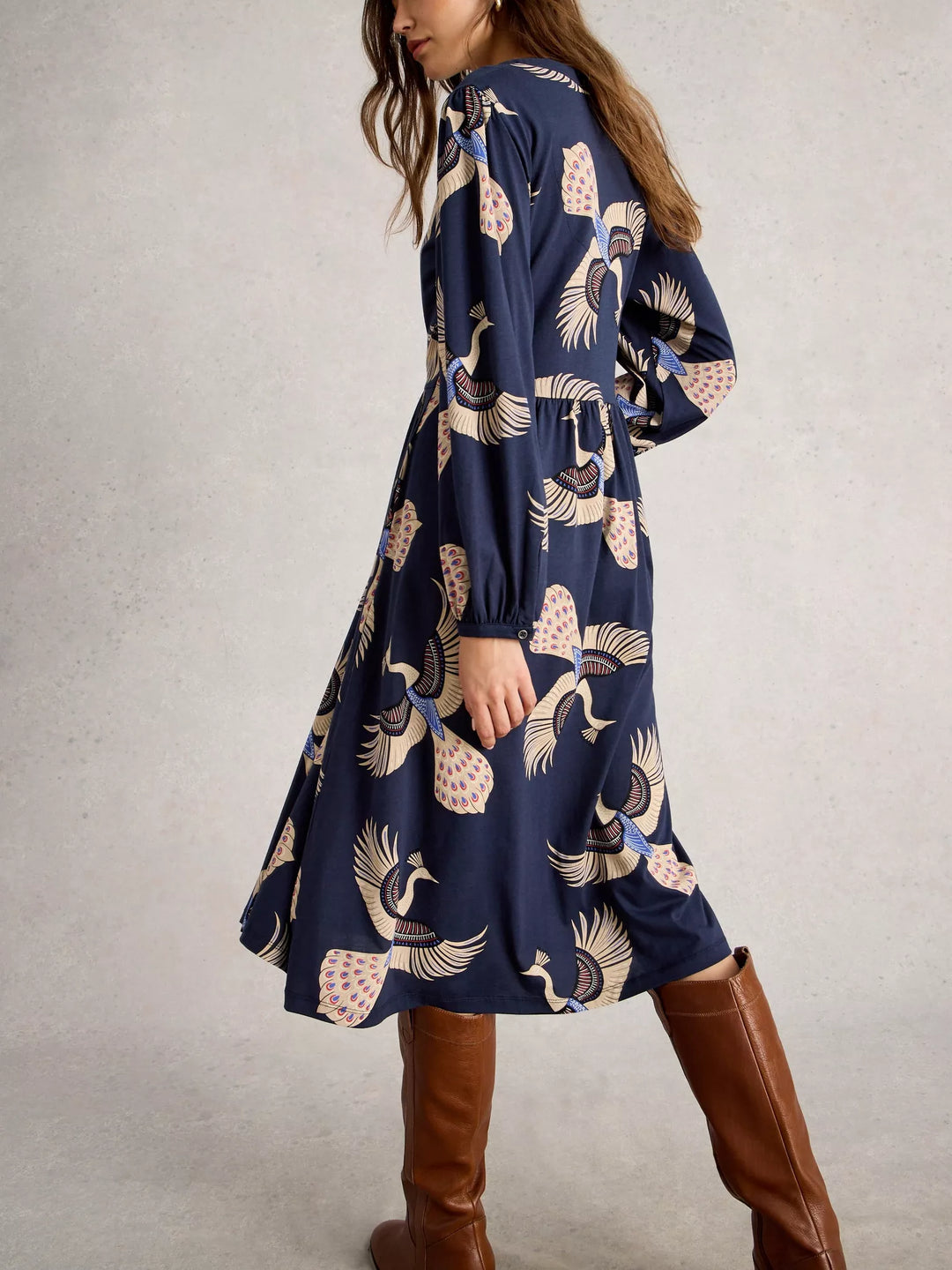 NAVY MULTI LEAH JERSEY DRESS