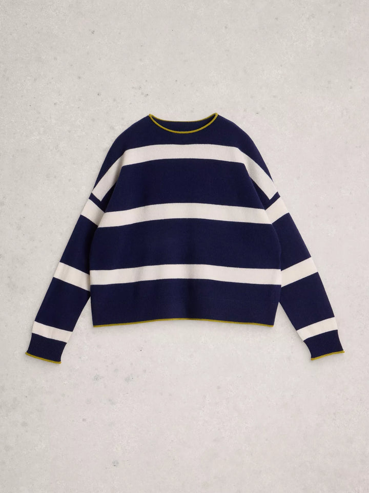 NAVY MULTI KITTY STRIPE CASHMERE JUMPER
