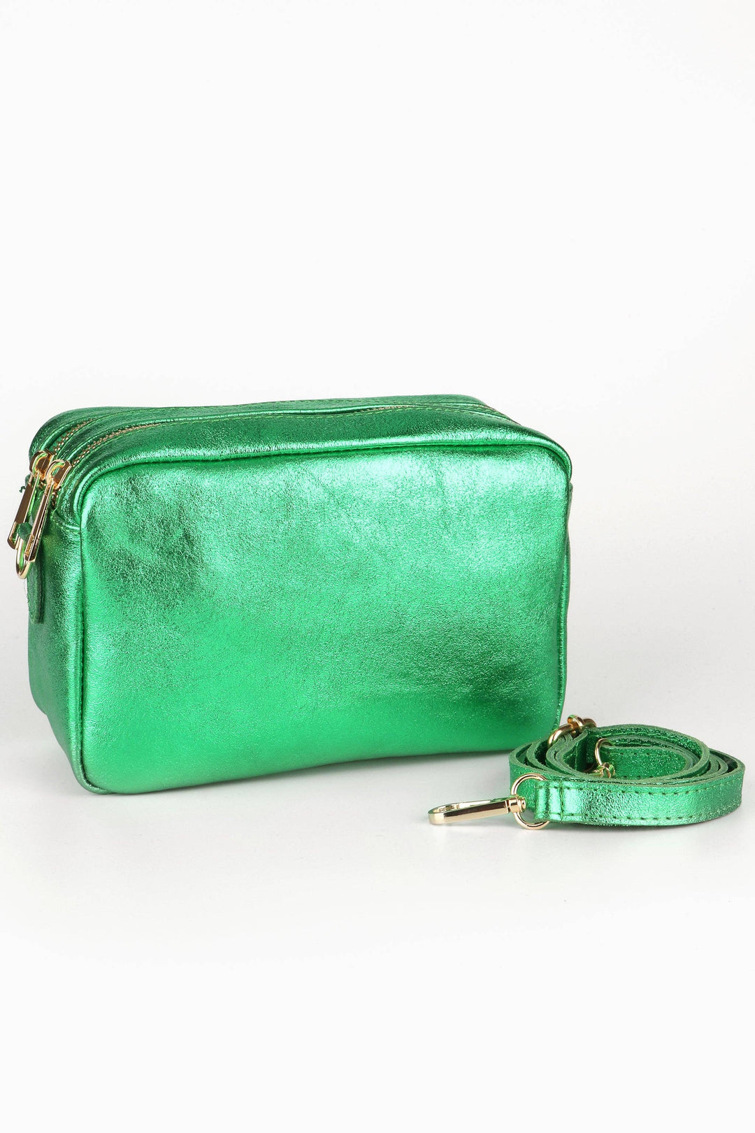Naomi - Italian Leather Crossbody Bag - Green, Metallic: One-size