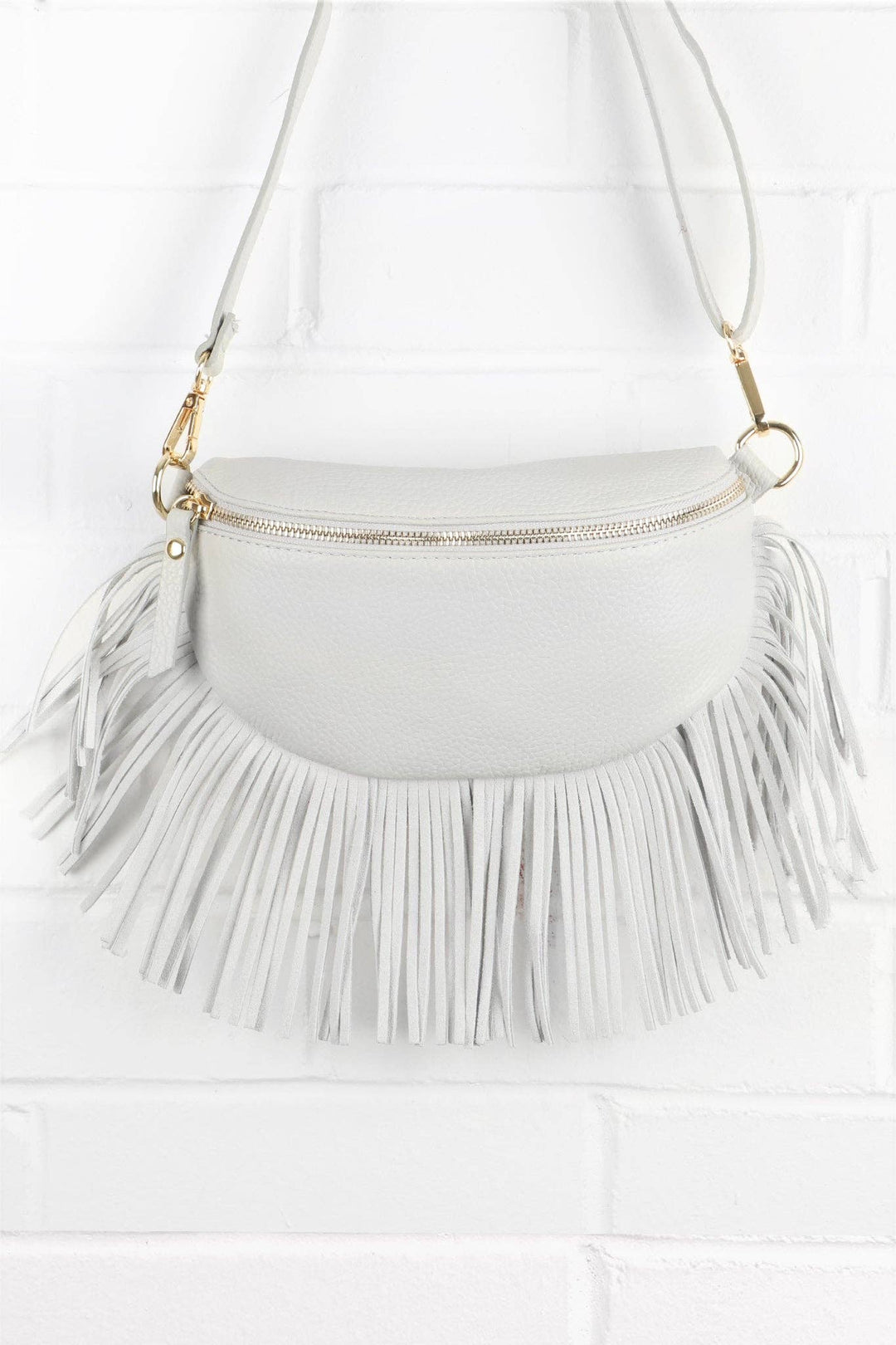 Diana - Italian Leather Half Moon Crossbody Bag - Grey: One-size