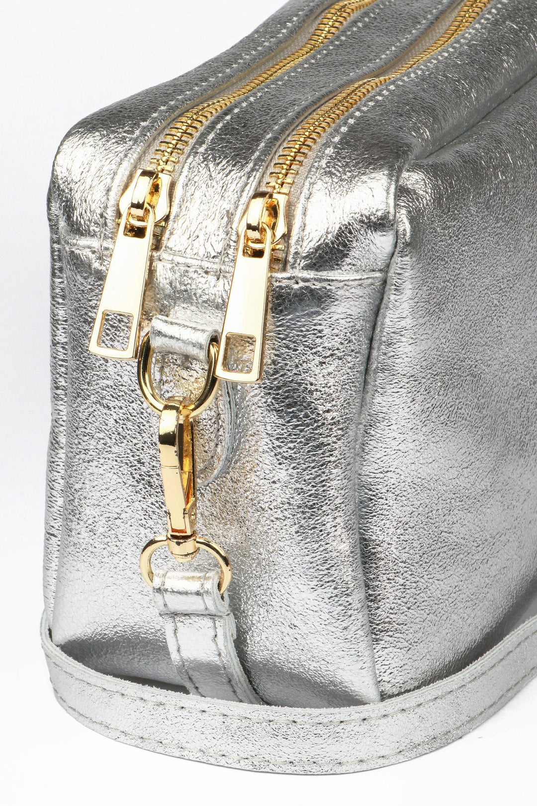 Naomi - Italian Leather Crossbody Bag - Silver, Metallic: One-size