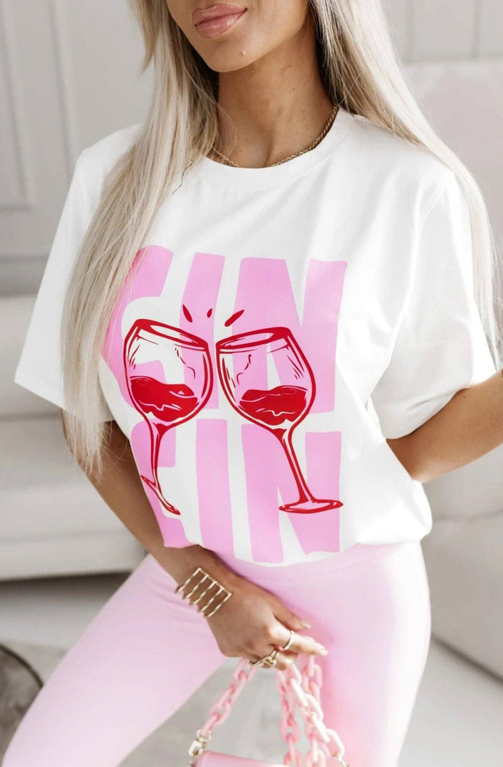 CIN CIN GRAPHIC PRINT T-SHIRT IVORY   (ONE SIZE UK 8/14)