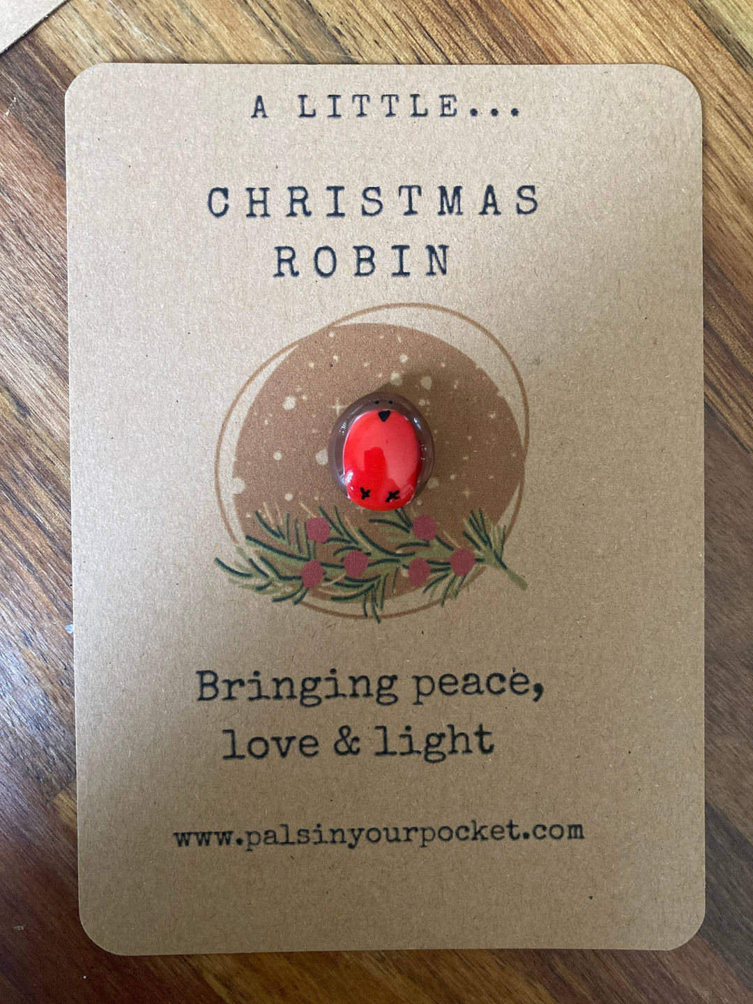 Christmas Robin Bereavement Pocket Pebble With Bird Charm