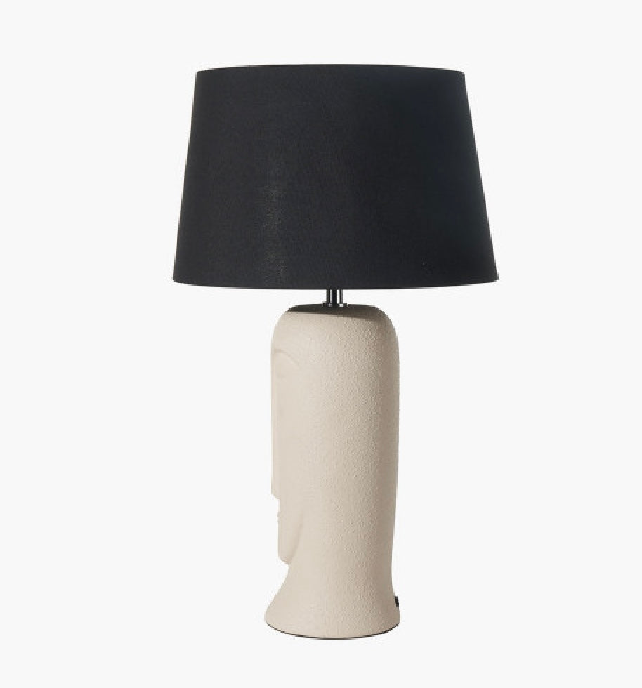 RUSHMORE CREAM TEXTURED CERAMIC TABLE LAMP WITH FACE DETAIL