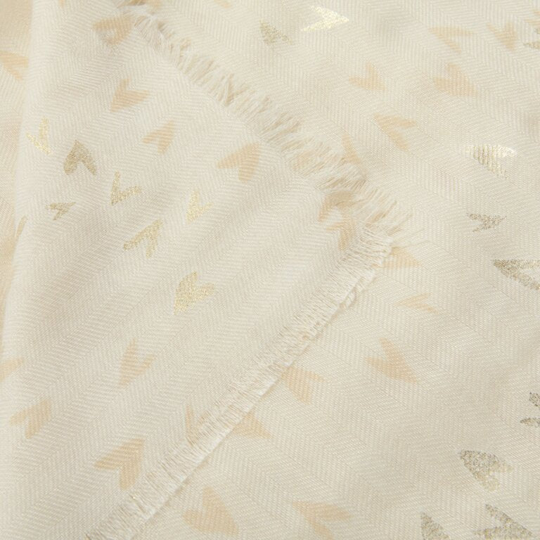 OFF WHITE & GOLD FOIL METALLIC HEART SCARF