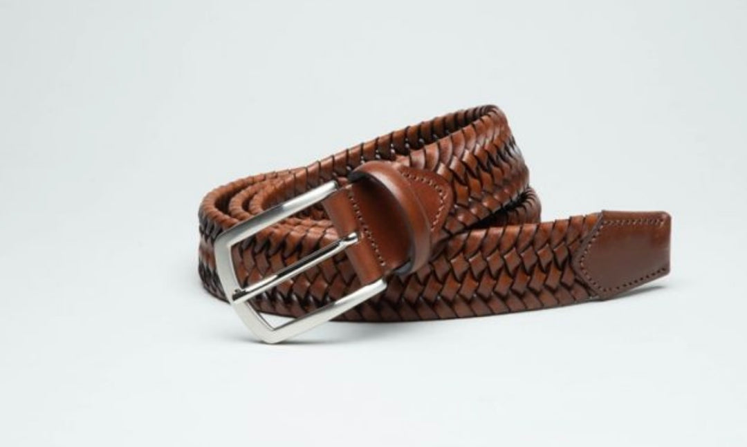 COGNAC TAN LEATHER STRECH BRAIDED BELT