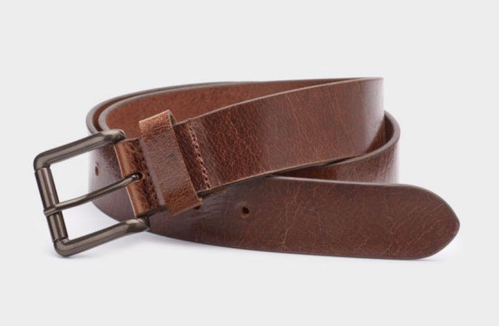 MID BROWN WAXY MARBLE LEATHER BELT