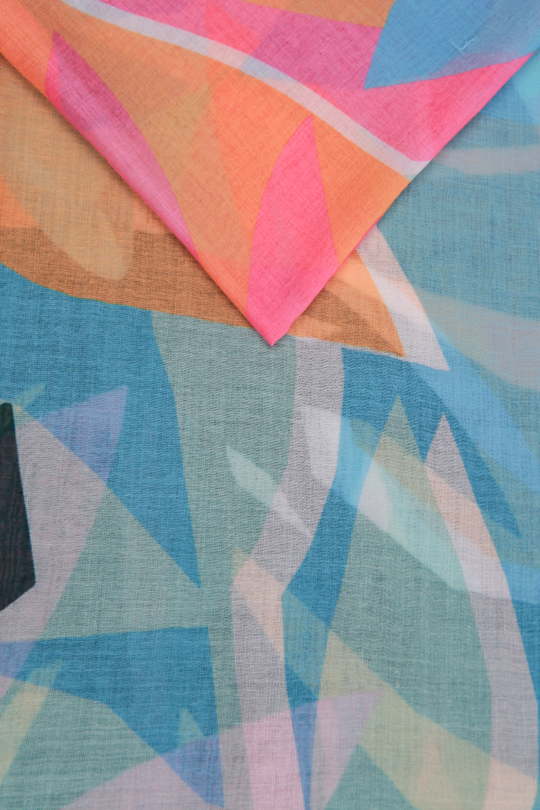 DENIM BLUE TROPICAL LEAF SCARF