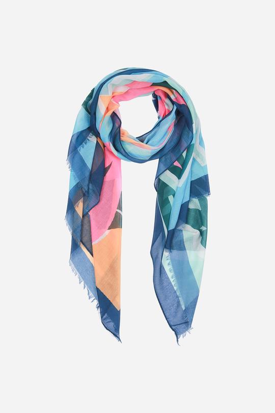 DENIM BLUE TROPICAL LEAF SCARF