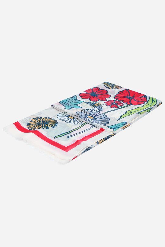 CREAM & RED GARDEN FLORAL SCARF