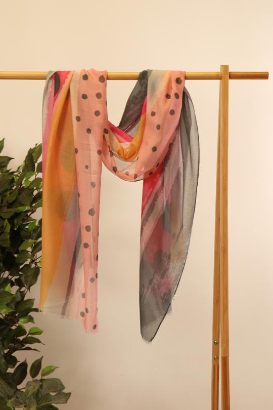 PINK & ORANGE PAINTED STRIPE SPOT SCARF