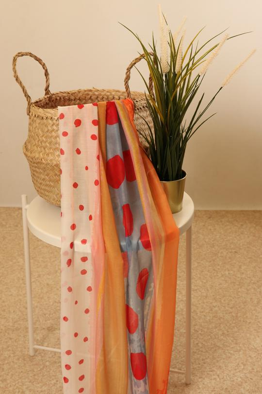 PINK & ORANGE PAINTED STRIPE SPOT SCARF