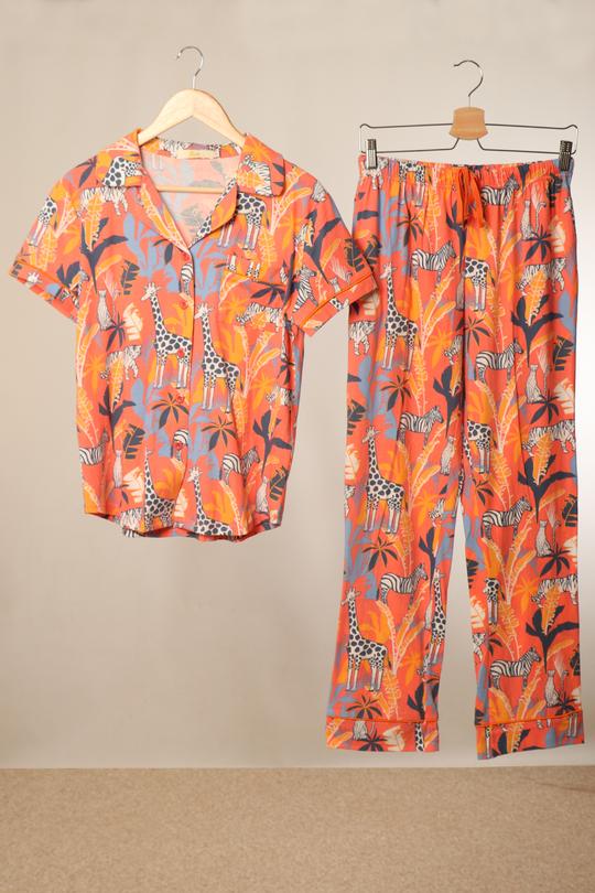 CORAL SAFARI PRINT PYJAMAS