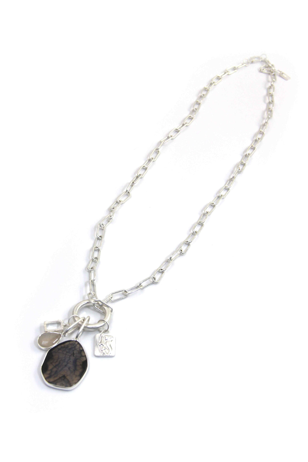 SILVER LONGLINE LOVE CHARM NECKLACE