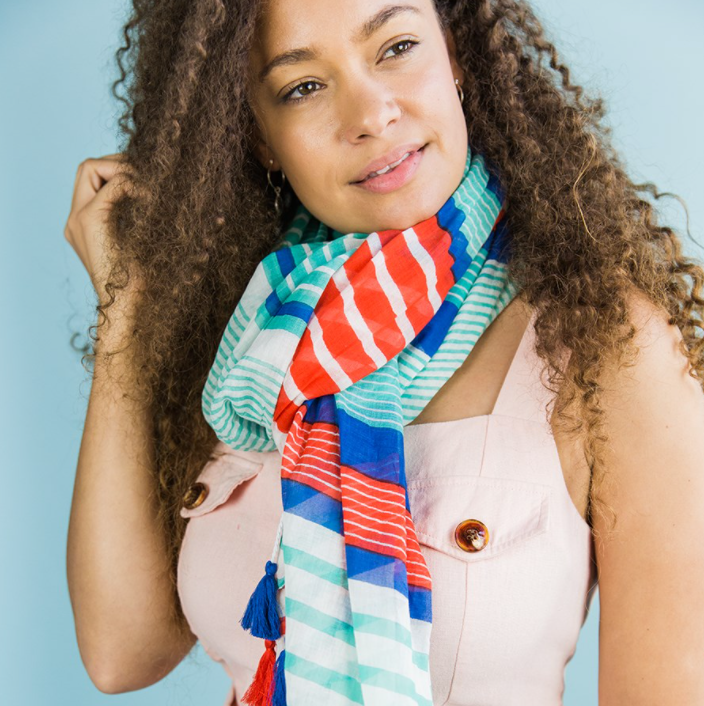 RED & BLUE COTTON STRIPE SCARF