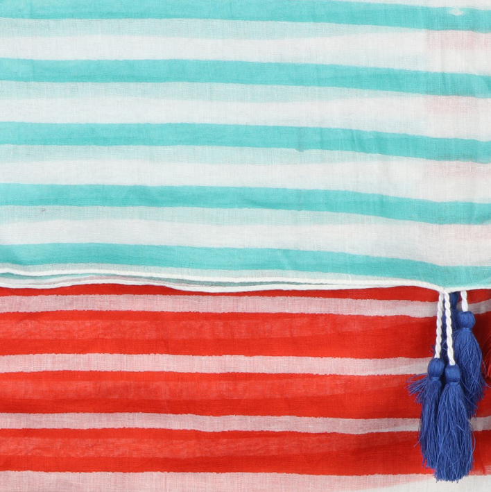 RED & BLUE COTTON STRIPE SCARF