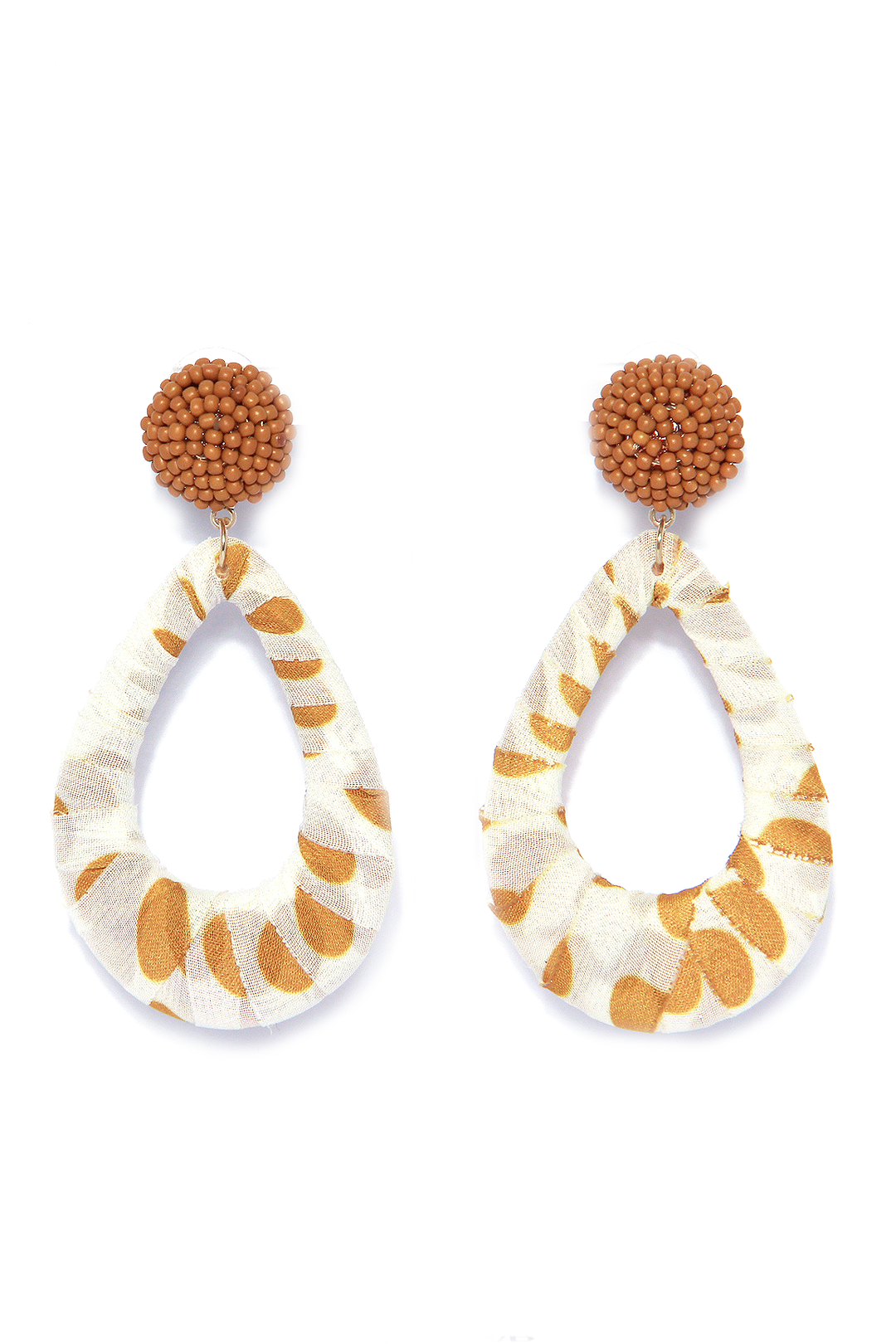 WHITE/MUSTARD FABRIC TEAR DROP EARRINGS
