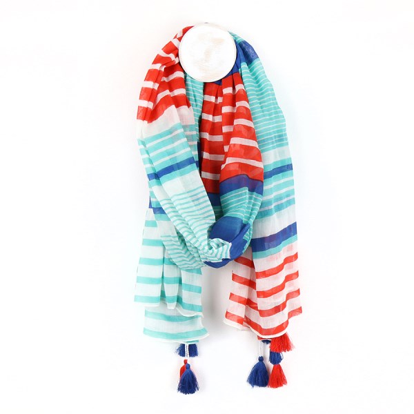 RED & BLUE COTTON STRIPE SCARF