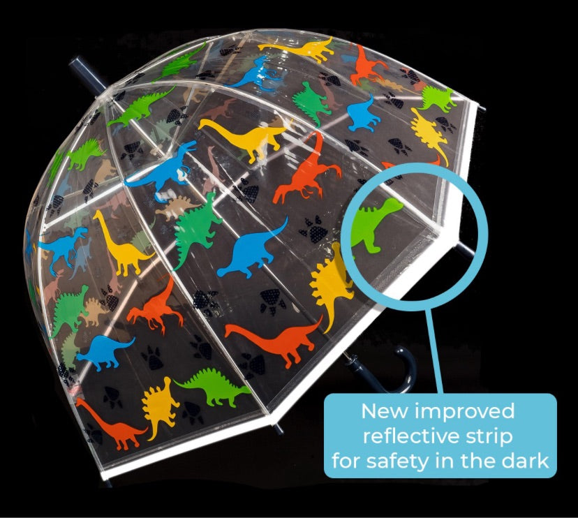 CHILDREN'S DINOSAUR CLEAR DOME UMBRELLA