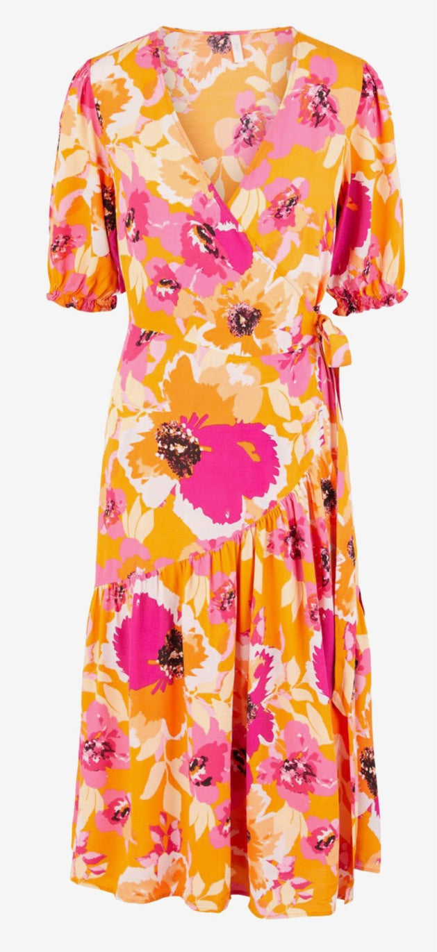 ZOE RADIANT YELLOW 2/4 WRAP MIDI DRESS