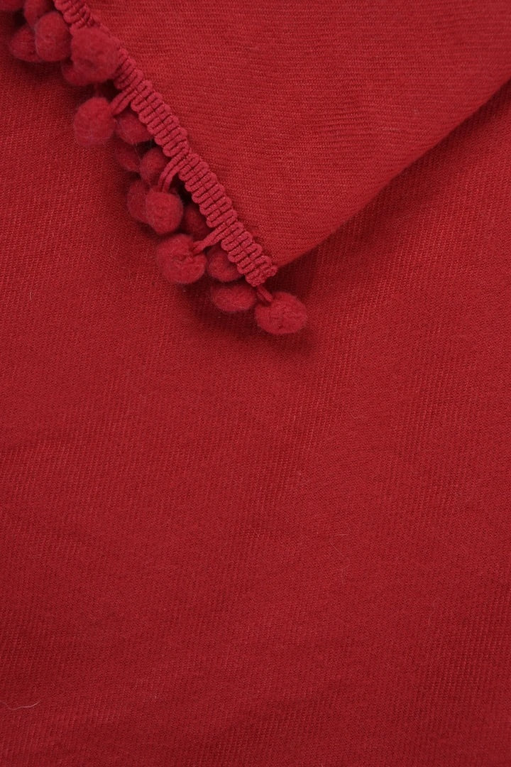 RED POM POM TRIM SCARF