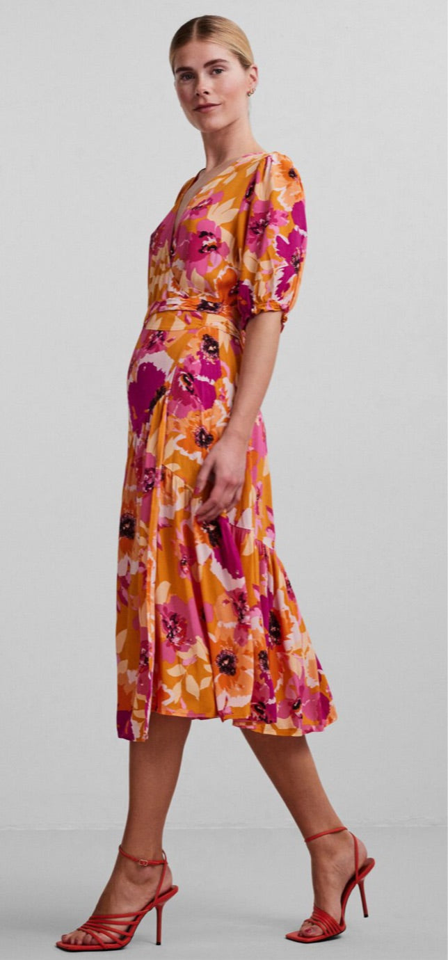 ZOE RADIANT YELLOW 2/4 WRAP MIDI DRESS
