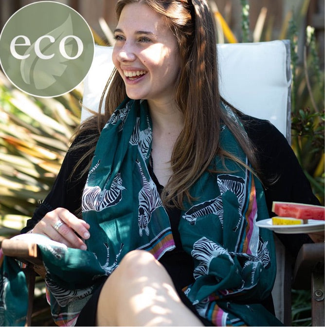 DARK TEAL ZEBRA PRINT SCARF WITH PINK BORDER