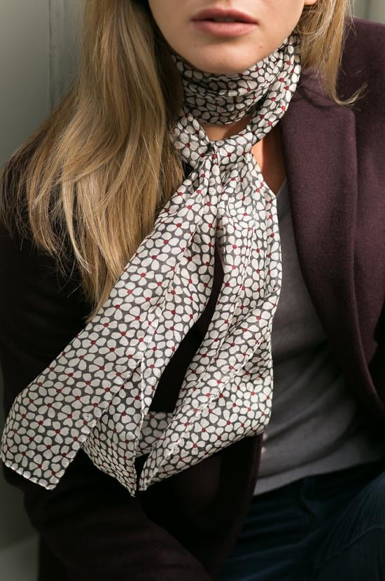 CLOVER CHARCOAL SILK SCARF
