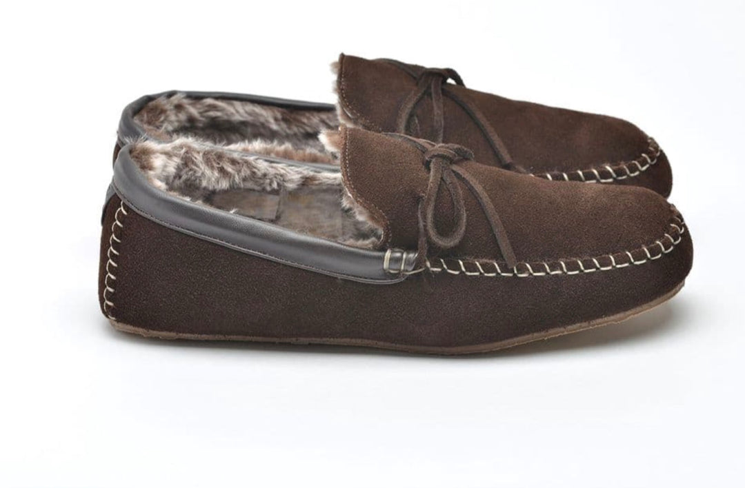 MENS ROCKY BROWN SUEDE MOCCASIN SLIPPER