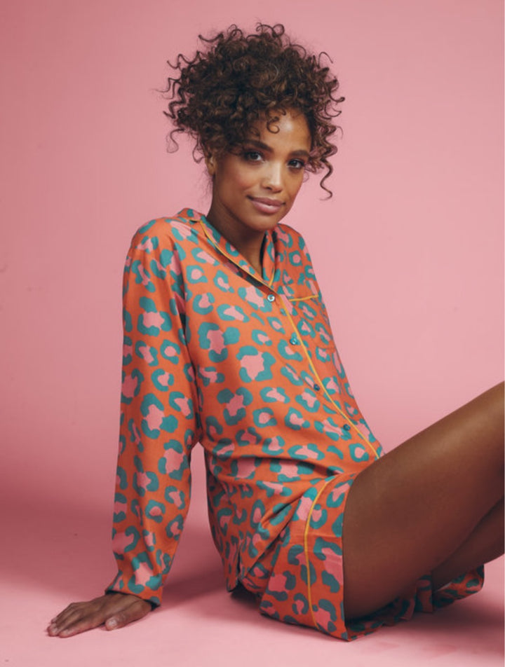 CORAL LEOPARD PRINT PYJAMAS