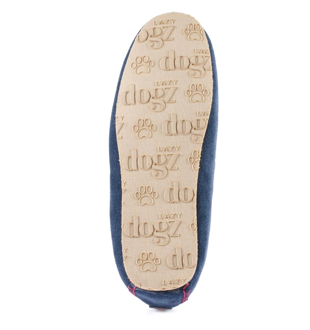 MENS NAVY & RED BENSON SUEDE MOCCASIN SLIPPER
