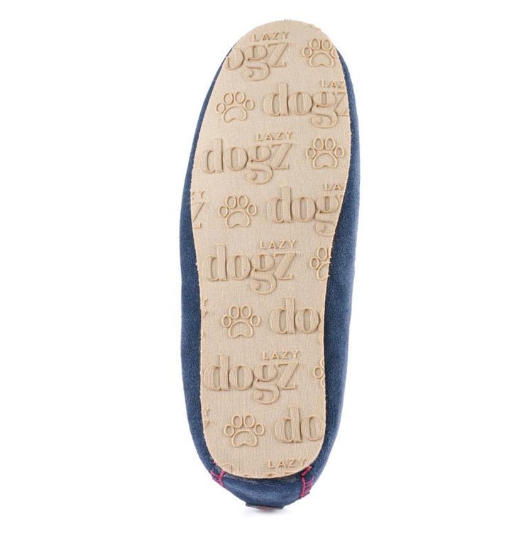 MENS NAVY & RED BENSON SUEDE MOCCASIN SLIPPER