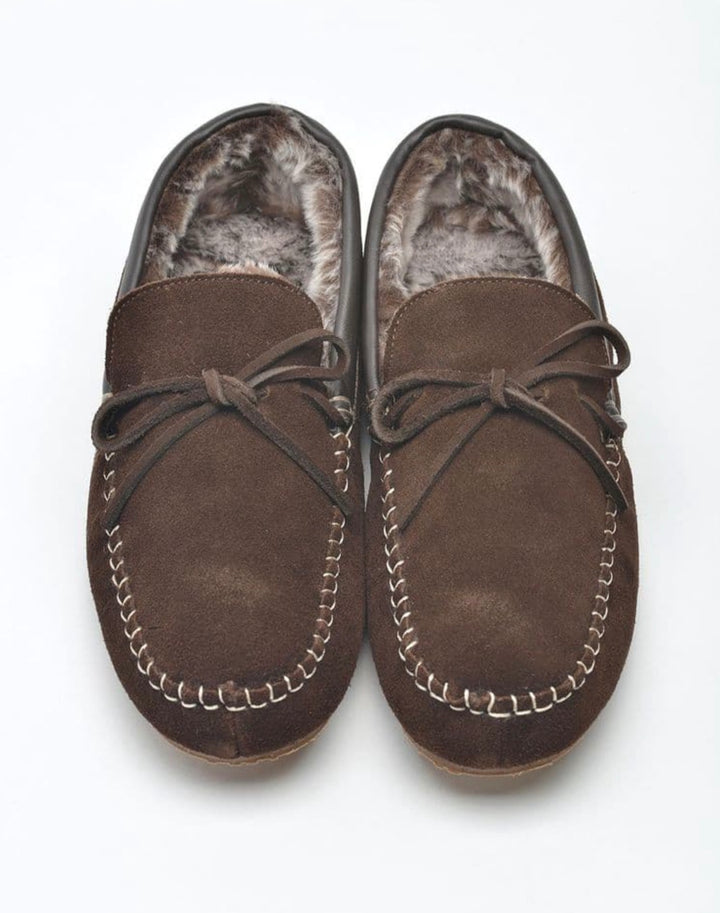 MENS ROCKY BROWN SUEDE MOCCASIN SLIPPER