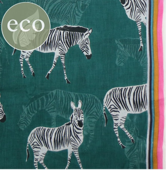 DARK TEAL ZEBRA PRINT SCARF WITH PINK BORDER