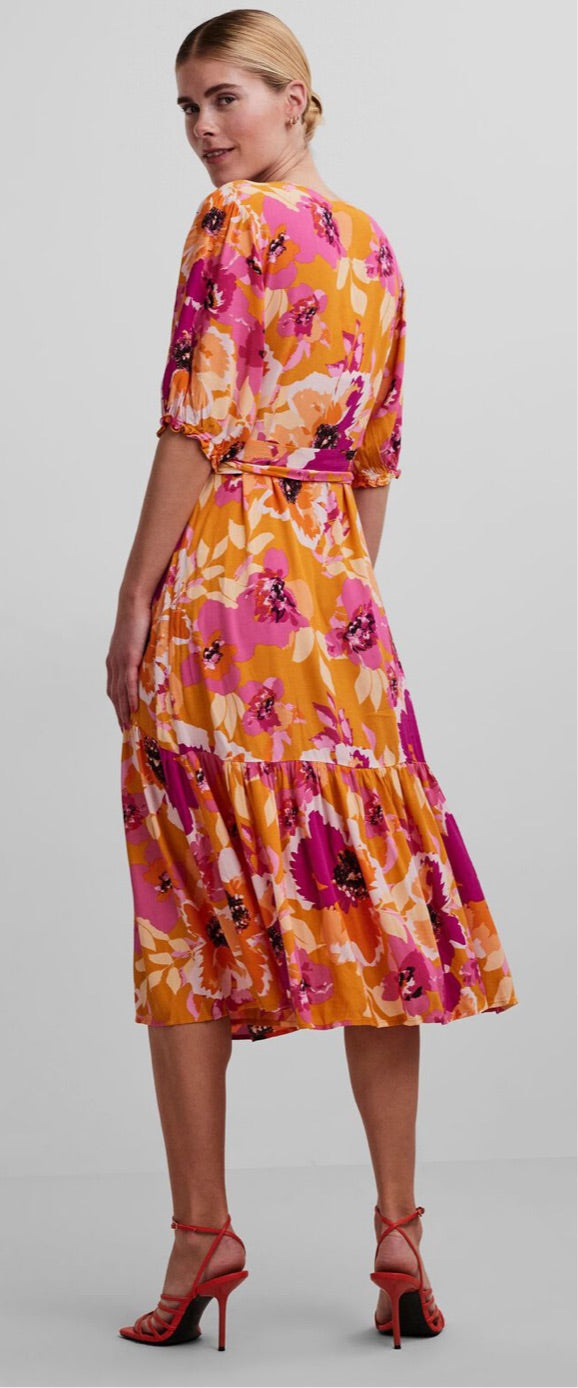 ZOE RADIANT YELLOW 2/4 WRAP MIDI DRESS