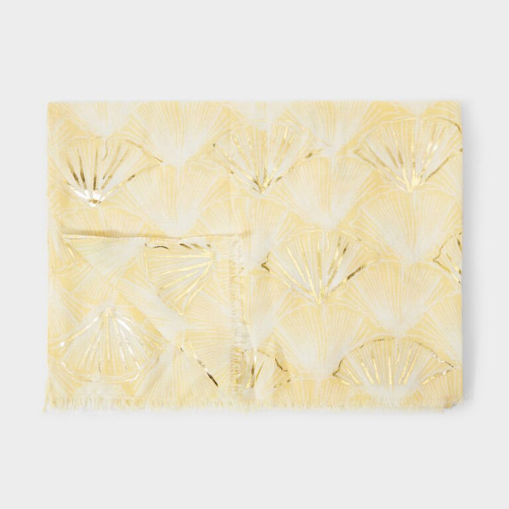 METALLIC YELLOW SHELL PRINT SCARF